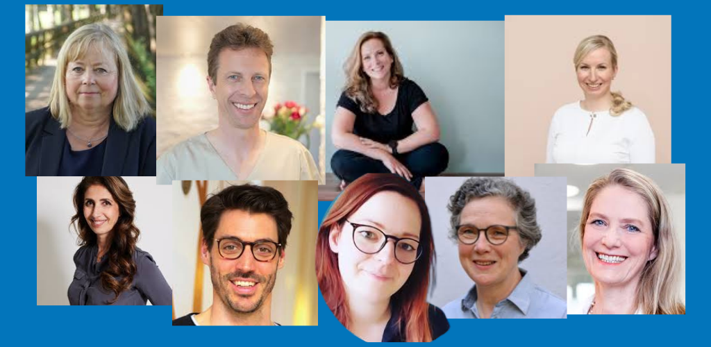 Kollage von neun lächelnden Erwachsenen, die die interdisziplinäre Fortbildung hervorheben.